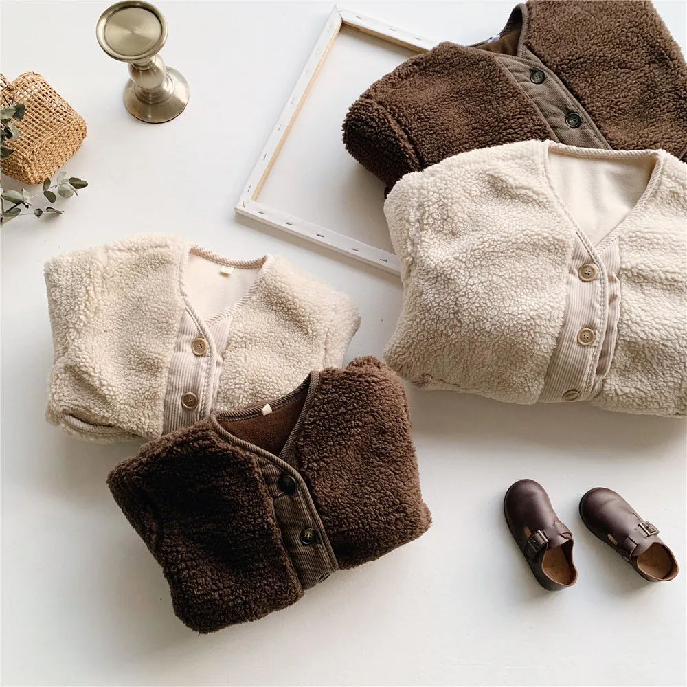 Шерстяной свитер утепленный зима 2022 корейская детская одежда детское пальто из овечьей шерсти хлопковое пальто