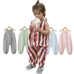 New Arrivals 2026 Design Children Sleeveless Cool Stripe Design Unisex Knitted Summer Rompers for Baby