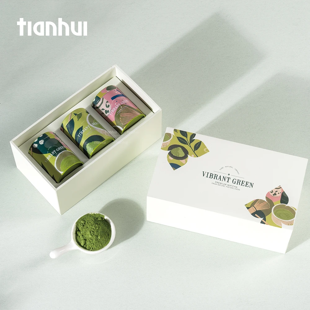Caixes rígides de paper reciclat Tianhui amb petites llaunes de matcha personalitzades per a l’embalatge de jocs de regals de matcha