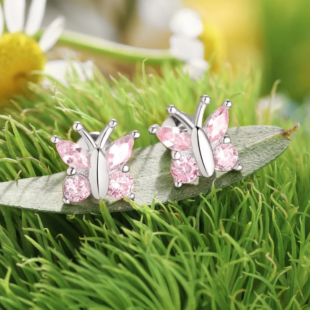 KAKODIY Custom Hypoallergenic Nickel Free 925 Sterling Silver Children's Oval 5A Straight Pull Cube Zirconia Butterfly Stud Accessories detail 3