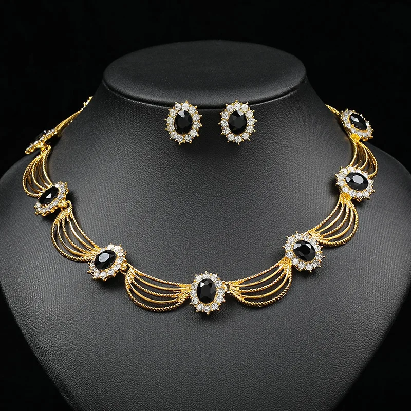 Vintage Bridal Jewelry Set: Zircon Necklace & Earrings