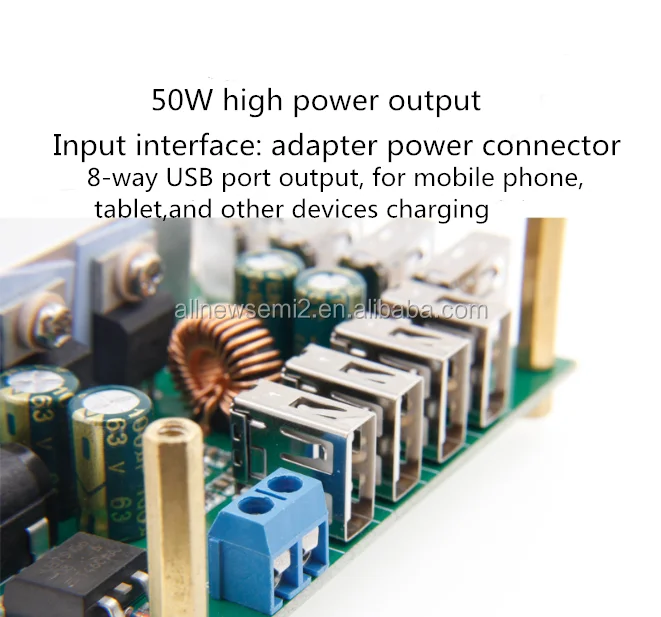 5V10A charging USB power module DC9V-36V input 8-port USB high current DC-DC charging module