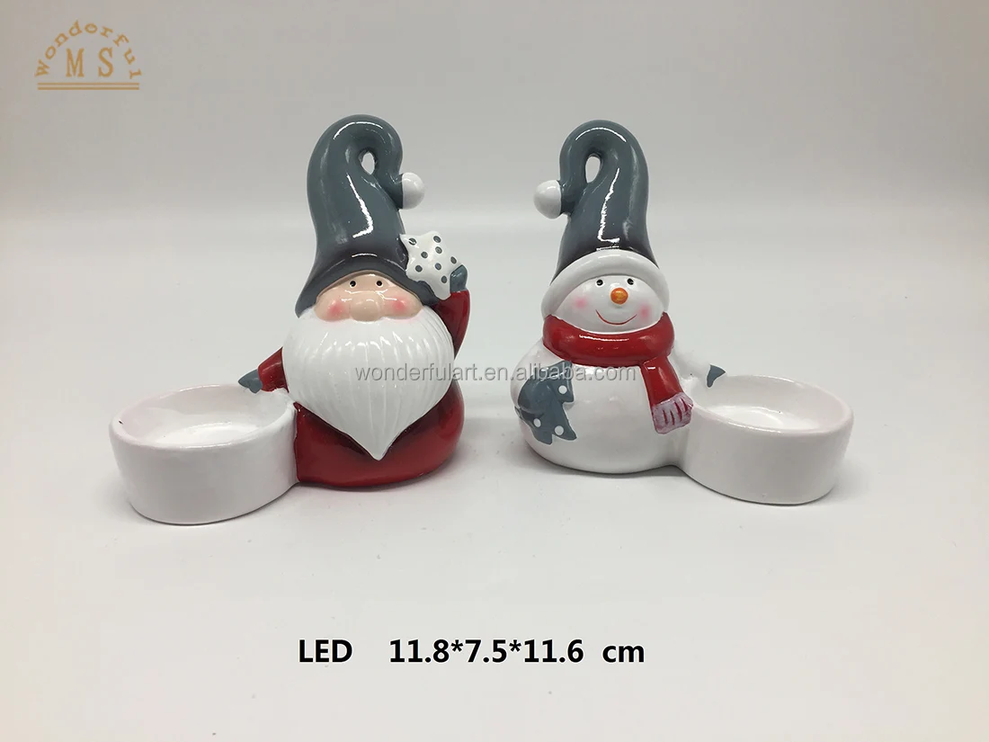 Xmas Santa Claus Ceramic Candle Holder Candle Container Desktop Snowman Candle Vessels Home Decoration Christmas Ornaments Gift