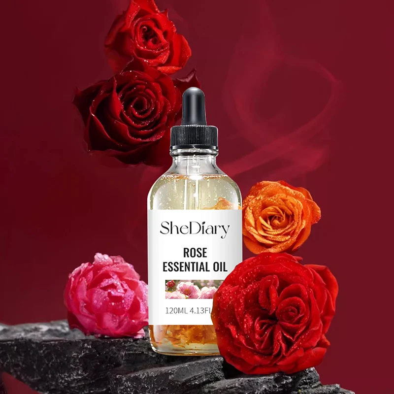 Venta al por mayor 120ml suero de aceite de rosa cuidado de la piel masaje corporal 100% puro vegano aceite esencial de rosa facial orgánico