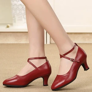 Ladies Cowhide Latin Dance Shoes Soft-Soled High-Heeled Salsa Training Dance Shoes Outdoor Rubber-Soled Dancing Shoes
