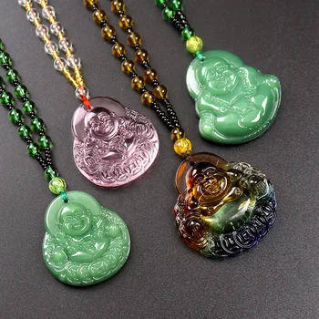 Newest Winter Buddha Pendent Necklace Unisex Pink Jade Jewelry Beaded Necklace Men Wholesale