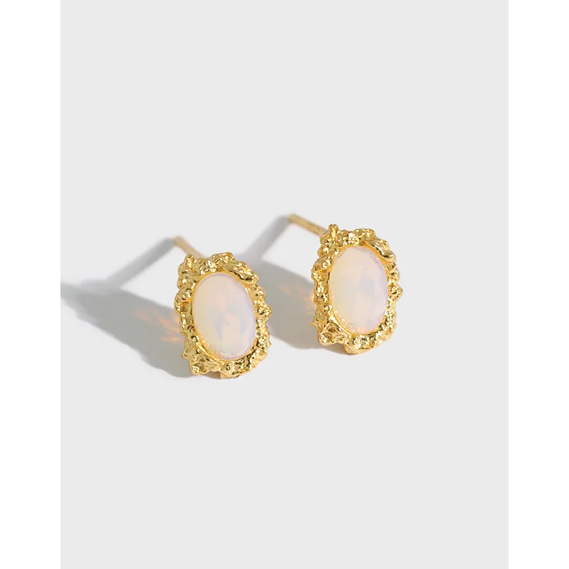 Korean Version Ins Niche Texture Hammer lava Texture Geometric Ellipse S925 Pure Silver Stud Female Earrings Earrings Earrings
