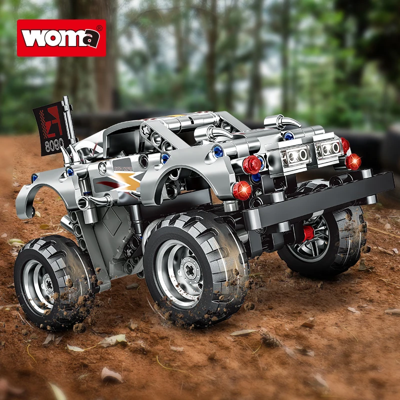 WOMA TOYS Factory Customize C0908 STEM Child Birthday Gifts Pull Back Off Road Car Technic Small Brick Building Blocks