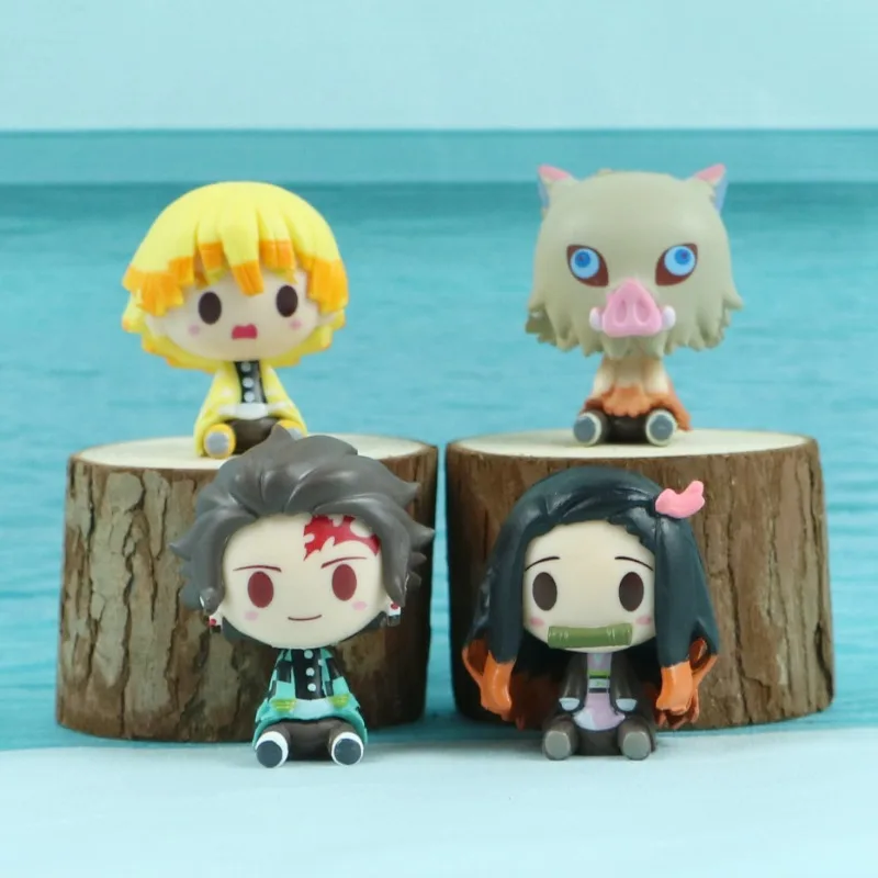 4pcs/set Anime  Kimetsu No Yaiba Figure Q Posket Kamado Tanjirou Kamado Nezuko Agatsuma Figure Toys 4-5cm