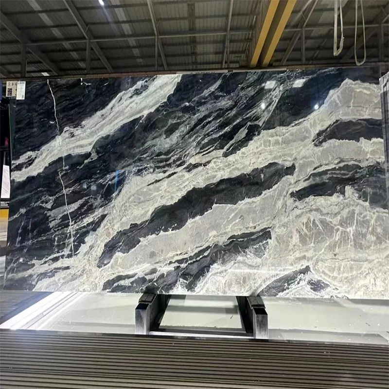 Modern Luxury Stone Hotel Villa Indoor Stairs Floor Wall Kitchen Countertop Bathroom Vanity-Natural Black White Marble Texture