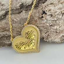 Carline customized fine jewelry 925 sterling silver women luxury zircon CNC carved 18k gold plated heart pendant necklace