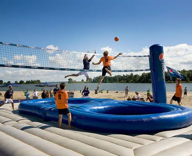 Factory Direct Price Customized Sport Game with air Blower Volleyball Court Jump Inflatable Bossaball