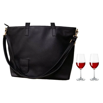 PU leather top handle tote bag purse women handbags leather ladies purse with separate wine bag and spout