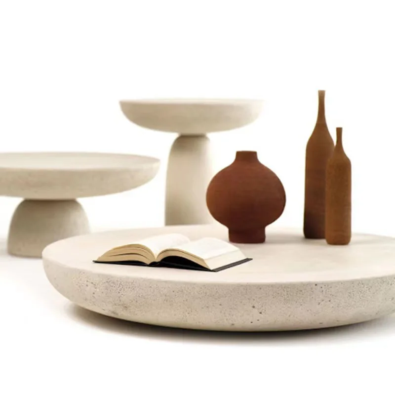 Nordic Designer Style Modern Round Concrete Side Table Domed Sculptural Base Smooth Circular Top Round Cement Coffee Table