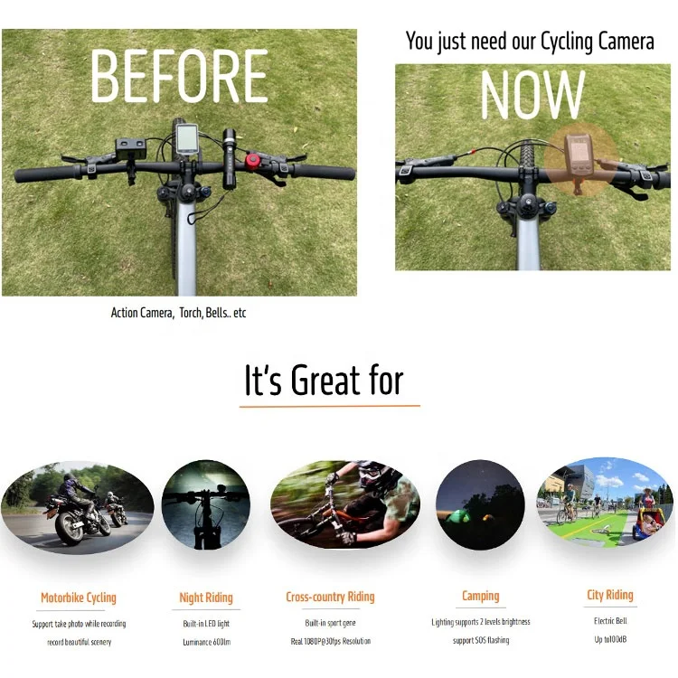 1080p FHD Portable Outdoor Sports Action Camera 3-in-1 Cycling Horn with MicroSD Waterproof for Bike & Motorcycle