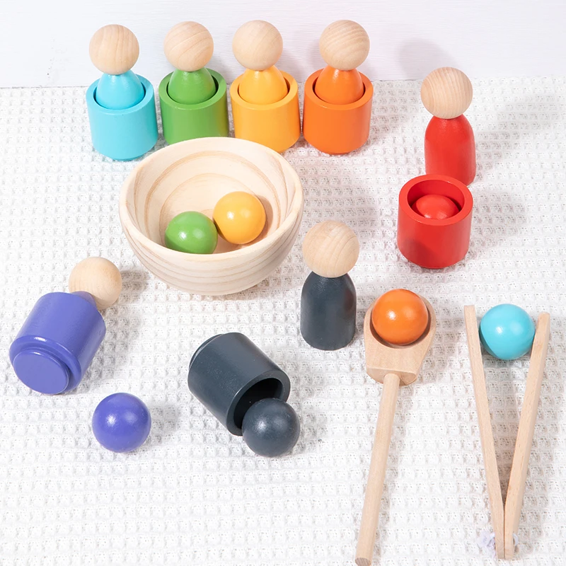 Coriver Jeu De Tri Montessori En Bois - 12 Balles Et Tasses Colorées, Jouet Éducatif Pour Enfants Dès 3 Ans