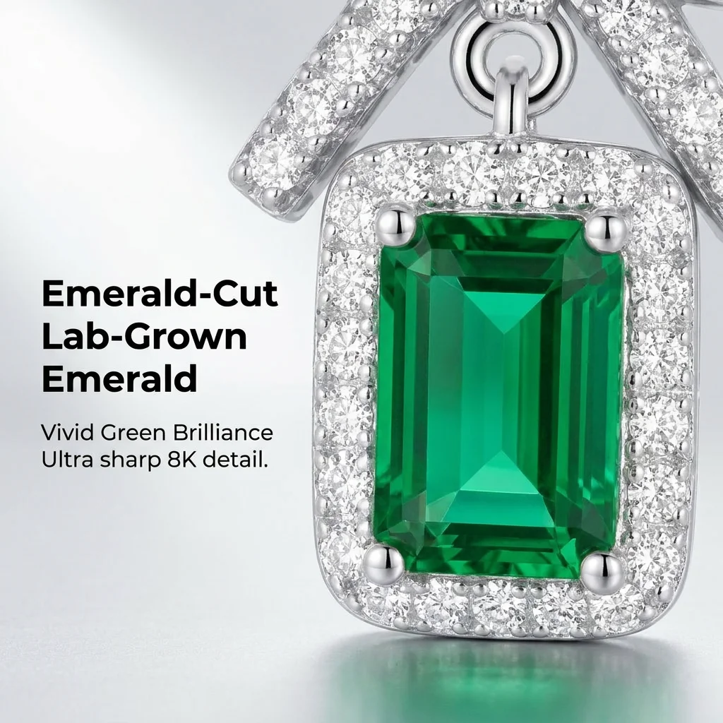 925 Sterling Silver Emerald Cut Bow Pendant Necklace with Claw Setting Diamond Accent for Women-Engagement Wedding & Party Gift