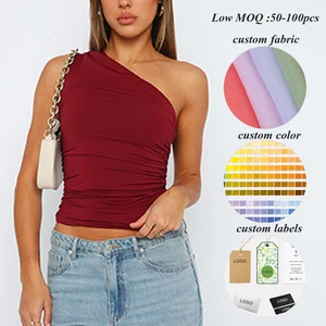 Summer Hot Selling Ladies Y2k Slim Fit Sexy Crop tank Top Tshirts Custom One Shoulder Women Plain Blank Sleeveless t Shirt
