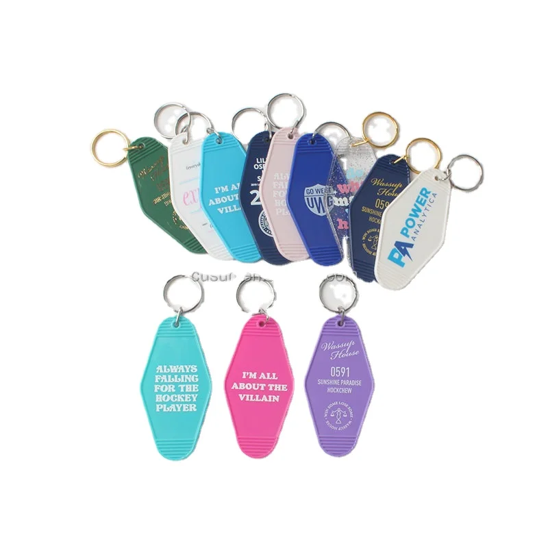 Promotional Blank Retro Vintage Motel Keychain Custom Logo Plastic