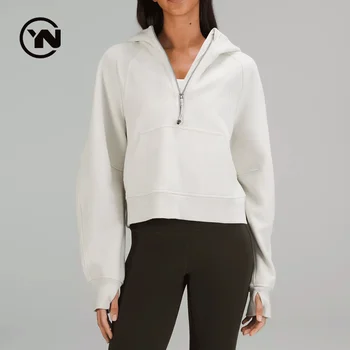 Women Quarter Zip Up Pullover Hoodie Gym Sportswear Women's Tracksuit Top Cropped Hoodie Custom Design HOODIE