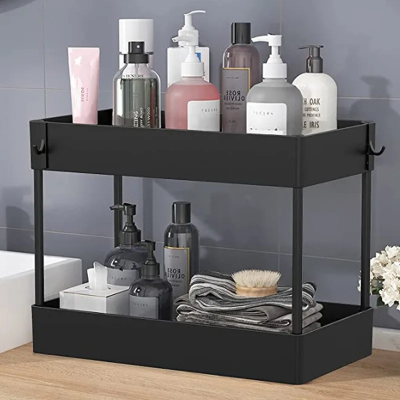 Factory 2022 Hot Selling Under Sink Shelf Collapsible Rack With 2 Layers Black Color Used In Kitchen Bathroom Home Organizer supplier