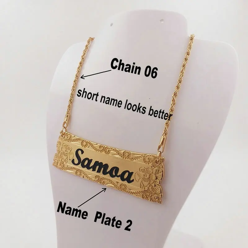 JX88 Customize Name Plate Vertical Initial Enamel Flower Heart Necklace Chain Birthday Hawaiian Samoa Jewelry Wholesale Jewelry