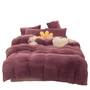 Luxury Crystal Velvet Bedsheet Set Plush Shaggy Fluffy PV Fleece Quality Polyester Comforter Set