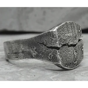 Textured Broken Style Silver Ring Adjustable Unisex Statement Minimalist Punk Jewelry Handmade Custom Retro Fashion Design