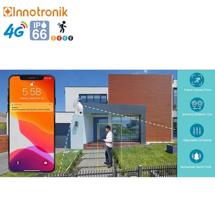 Innotronik 5MP IP 4G SIM Card 5X Optical Zoom Hi3516E Sony335 Outdoor Security Metal PTZ Speed Dome Camera Camhipro App