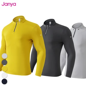 Janya Wholesale Men Golf Gym T-Shirt 1/4 Zip Polyester Outdoor Sport Wear Breathable Long Sleeve Quick Dry Fitness Workout Top