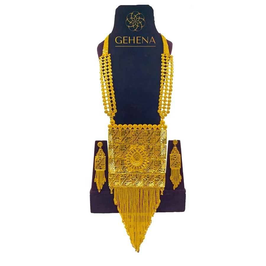 Gramme K Gold Plated Long Necklace Set Earring Collier De Luxe