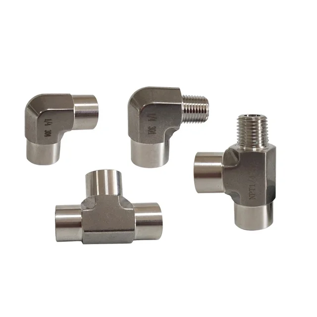 High Pressure Forging 1/8" 1/4" 3/8" 1/2" BSP Female Male Elbow Tee 3 Ways 304 Stainless Steel Pipe Fitting Connector