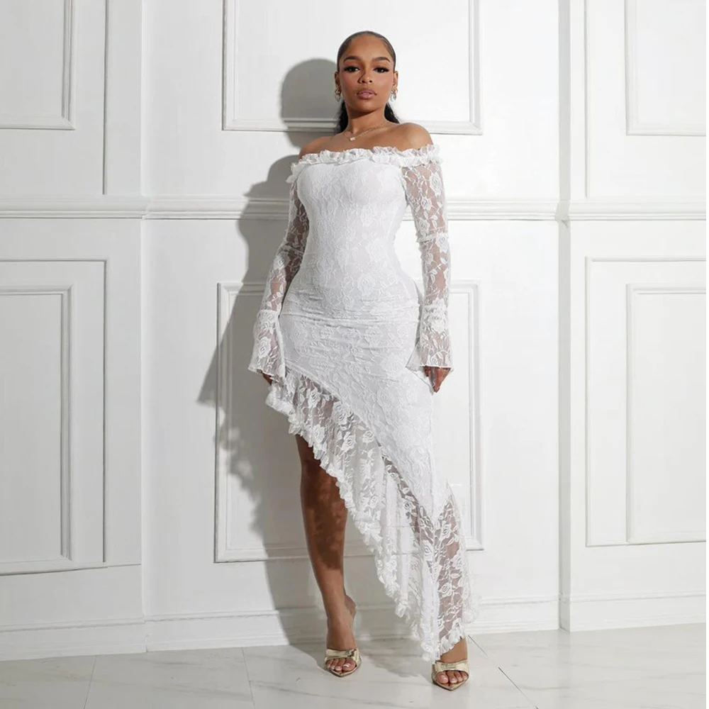 Available CY901820 Off Shoulder Lace Midi Dress Irregular Bodycon Elegant Dinner Dresses 2025 New Style Available CY901820 Off Shoulder Lace Midi Dress Irregular Bodycon Elegant Dinner Dresses 2025 New Style