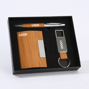 Customized Luxury Business Card Holder Pen Keychain Gift Set with Logo for Corporate Promotions