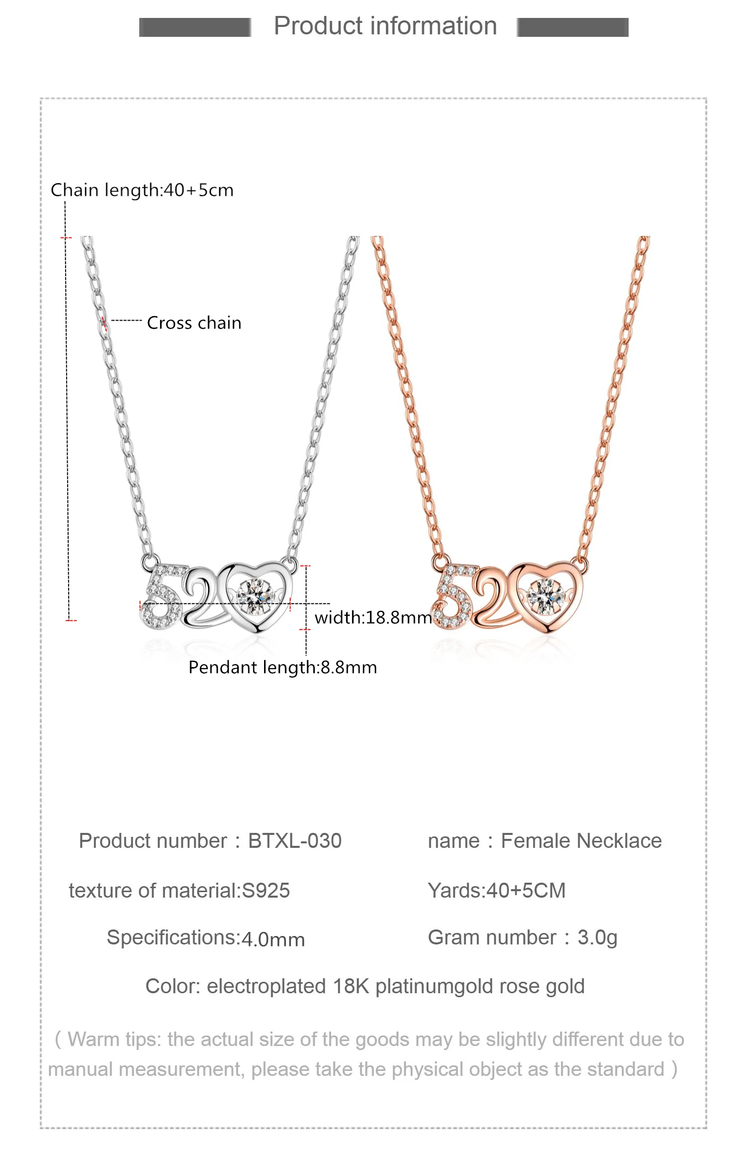 Gift jewelry manufacturers direct sales 925 sterling silver Moissanite clavicle chain, 520 smart necklace beating heart.