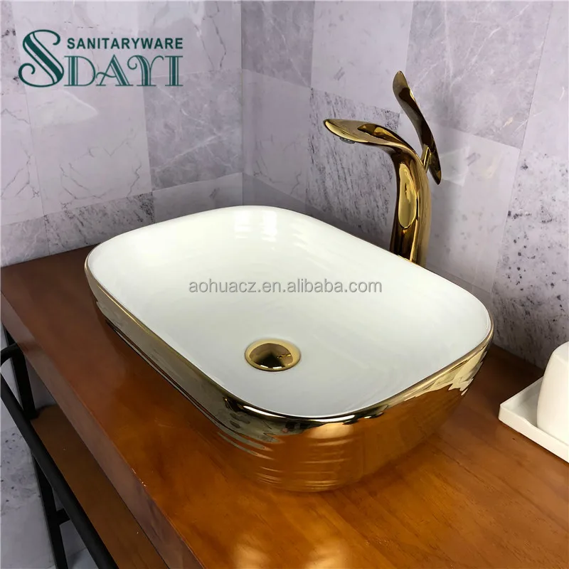 SDAYI Sanitary Ware Small Size Line Golden Color Design  Hand Wash Basin Lavatory Basin for  Bathroom