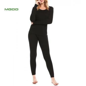 MGOO Wholesale Black Solid Long Sleeve Round Neck Thermal Cotton Women Pajama Nightwear