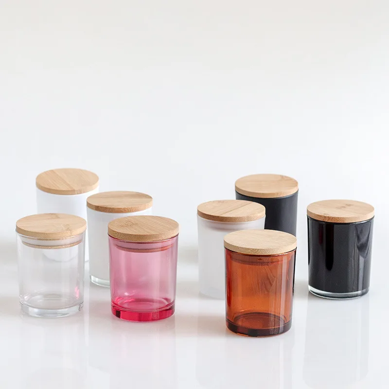 4Oz 8Oz 10Oz 12Oz 16Oz 230Ml 320Ml 500M Custom Logo Color Clear Colored Glass Candle  Jar With Wooden Lid