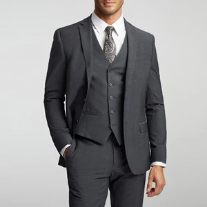 Men's 3-Piece Slim Gray Wool Formal Suit Exquisite Business Wedding Dresses with Waterproof Blazer Veste Homme Costume