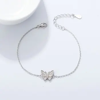 Classic Beautiful Insect S925 Sterling Silver Zircon Bridal Link Chain  Butterfly Charm Bracelet Jewelry