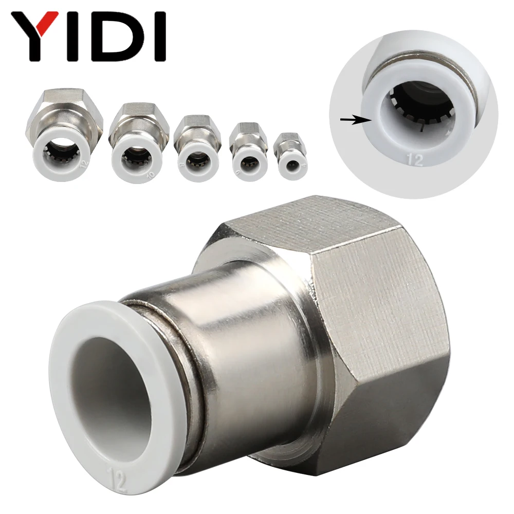 PCF 4 10 4mm 6mm 8mm 10mm to 1/8 1/4 3/8 1/2 BSP R Female Thread Brass Push in Fit Pneumatic Fitting for Air Hose Tube Connector
