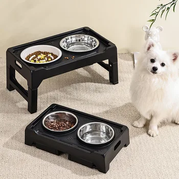 Wholesale Foldable Height Adjustable Holder Double Pet Bowls Pet-friendly Stainless Steel Pet Bowl Slow Food Feeder  Dog Bowls