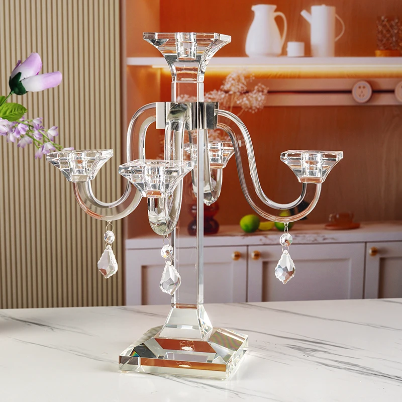 Porte-bougie en verre cinq bras décoratif pour bureau, mariage, décoration intérieure en cristal