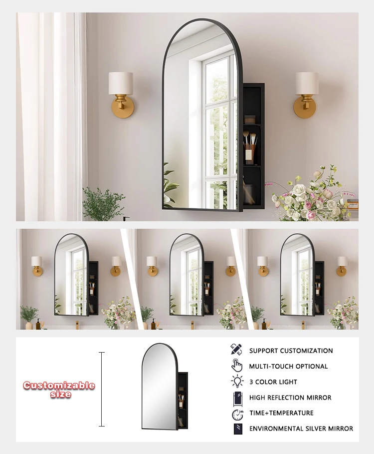 product recessed smart led mirror small arch aluminium cabinets 4 tier wall mounted luxury bathroom vanity cabinet for hotel-4