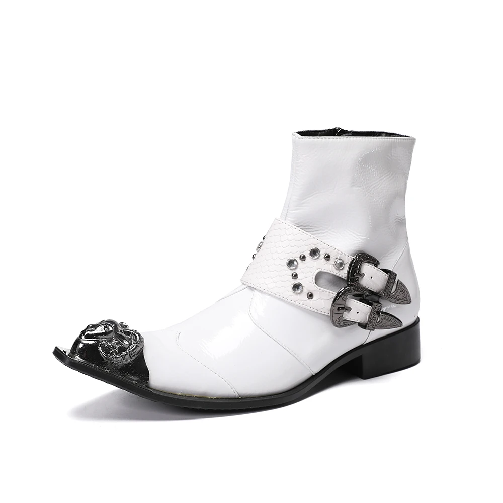 Men's Genuine Leather Cowboy Boots for Weddings Parties, Slip-On