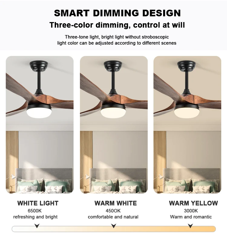 Modern Latest Designer Factory American 3 Solid Wood Blades DC Motor Energy Saving Ceiling Fans Light