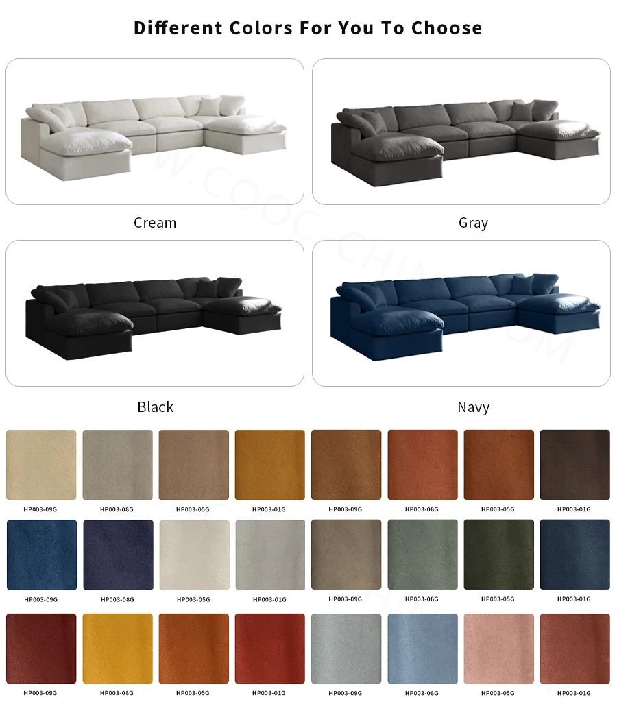 Modern Luxury White Down Feather Cloud Sofa Bed U Shape Modular Cloud