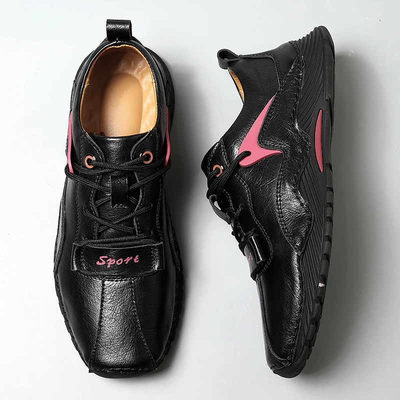 Men's Micro Fiber Leather Casual Shoes Running Sneakers Lightweight Walking Driving Shoes Comfortable Lace-up Leisure Footwear