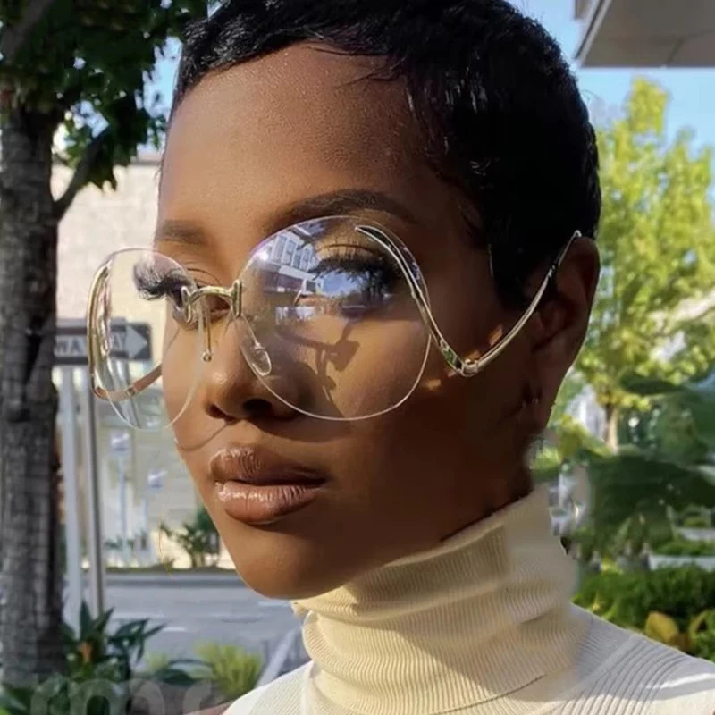 Luxury Brand Designer Newest Fashion Rimless Bend Leg Trendy Colorful Lens  Women Sun Glasses Oversized Shades Sunglasses 2024
