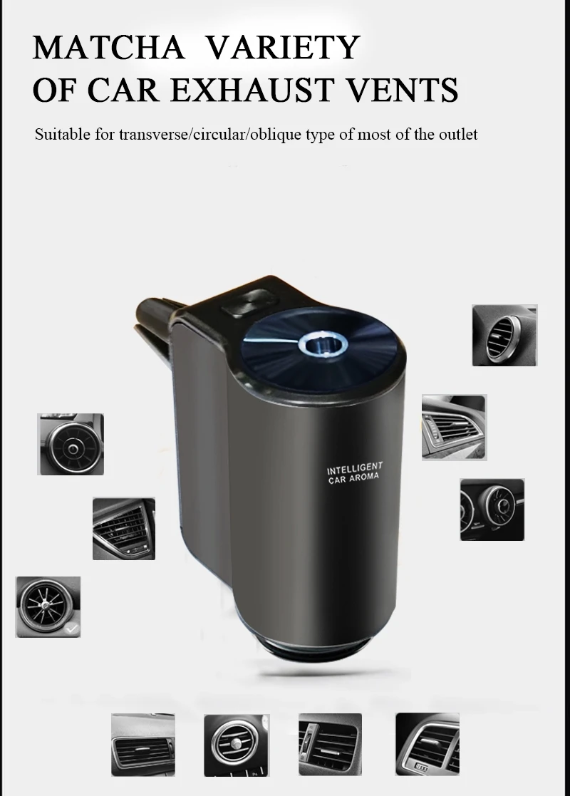 Rechargeable Car Air Purifier Waterless Essential Oil Alloy Car Vent